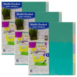 C-Line® 5-Tab Index Dividers with Multi-Pockets, Bright Color Assortment, 8-1/2 x 11, 3 Sets