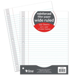 C-Line® Reinforced 3-Hole Punched, Filler Paper, Wide Rule, 10.5" x 8", 100 Sheets