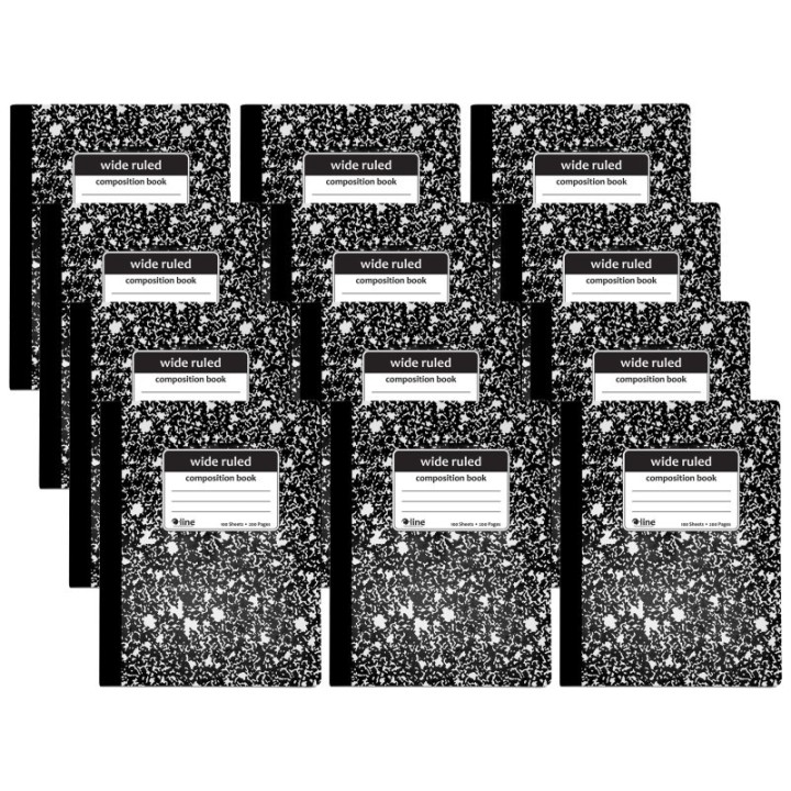 C-Line® Composition Notebook, 100 Page, Wide Ruled, Black Marble, Pack of 12