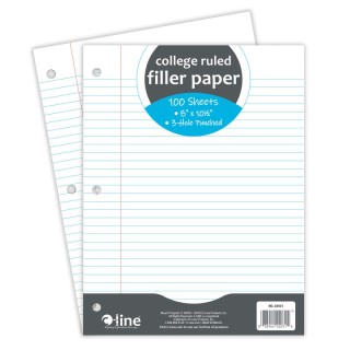 C-Line® Filler Paper, College Ruled, 8" x 10-1/2", White, 100 Sheets
