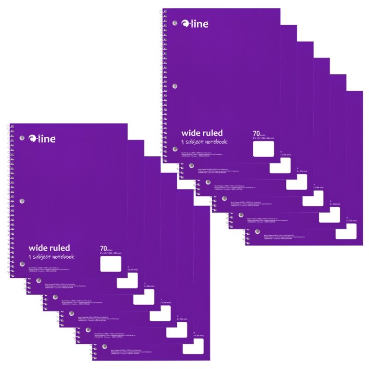 C-Line® 1-Subject Notebook, 70 Page, Wide Ruled, Purple, Pack of 12