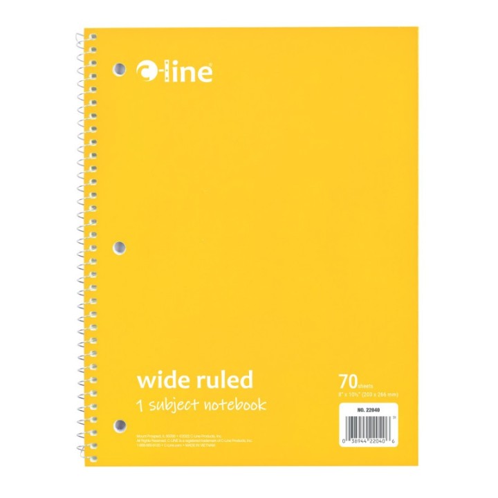 C-Line® 1-Subject Notebook, 70 Page, Wide Ruled, Yellow