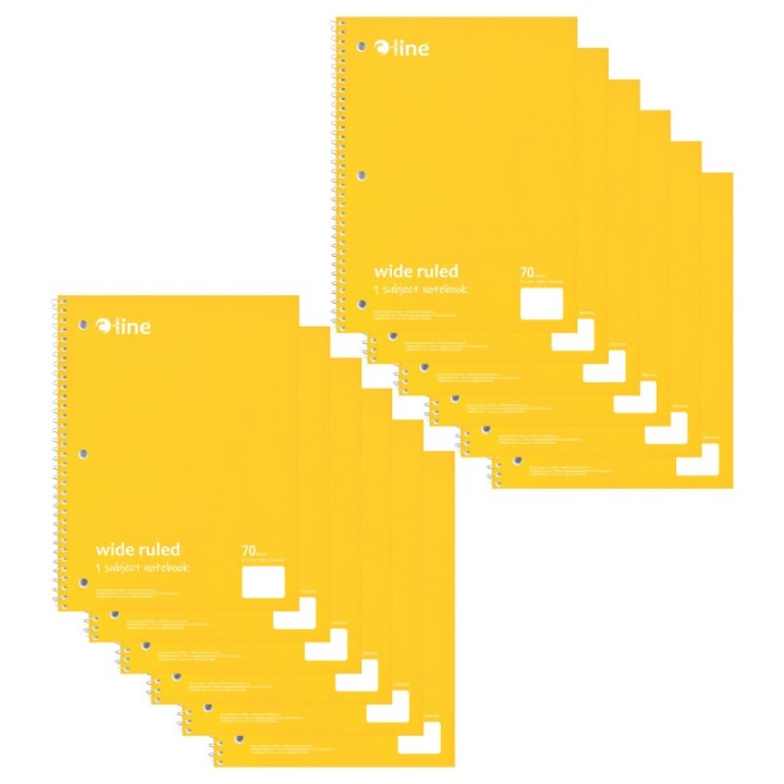 C-Line® 1-Subject Notebook, 70 Page, Wide Ruled, Yellow, Pack of 12