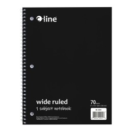 C-Line® 1-Subject Notebook, 70 Page, Wide Ruled, Black