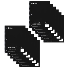 C-Line® 1-Subject Notebook, 70 Page, Wide Ruled, Black, Pack of 12