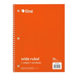 C-Line® 1-Subject Notebook, 70 Page, Wide Ruled, Orange