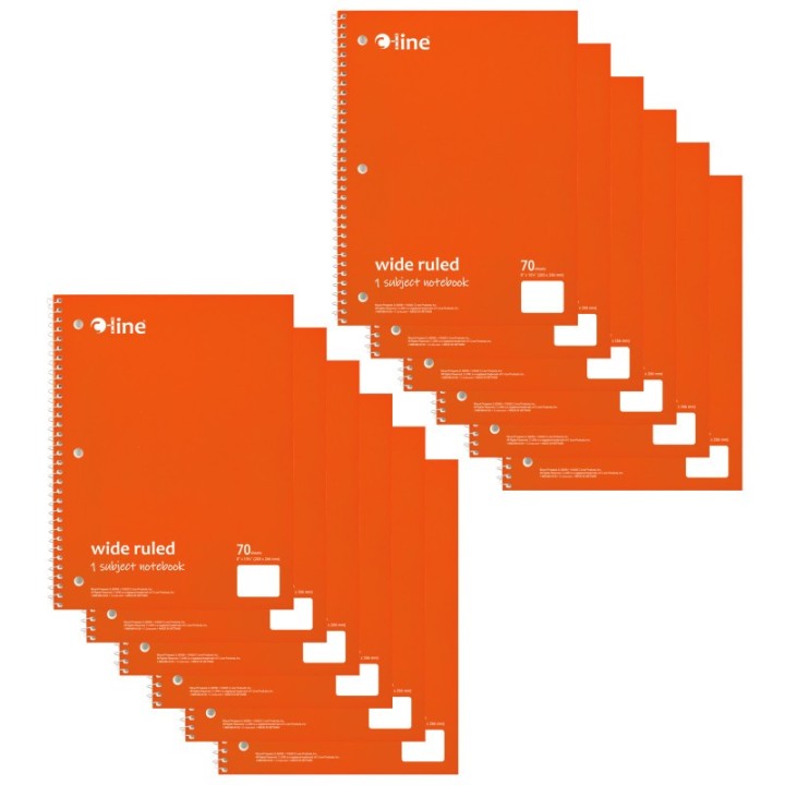 C-Line® 1-Subject Notebook, 70 Page, Wide Ruled, Orange, Pack of 12