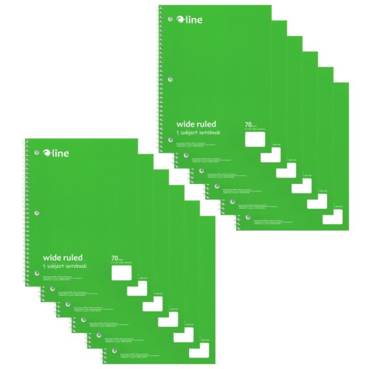 C-Line® 1-Subject Notebook, 70 Page, Wide Ruled, Green, Pack of 12