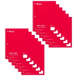 C-Line® 1-Subject Notebook, 70 Page, Wide Ruled, Red, Pack of 12