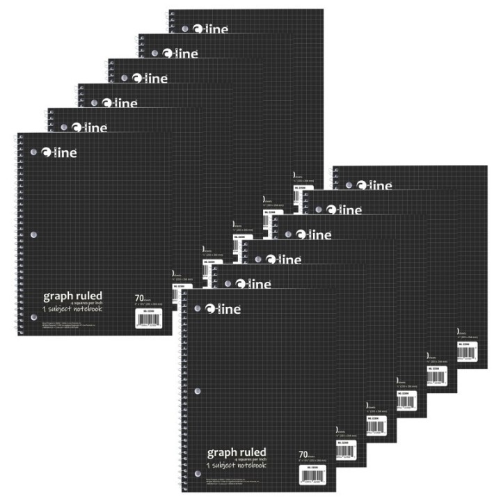 C-Line® 1-Subject Notebook, 4 x 4 Graph Ruled, Black, Pack of 12