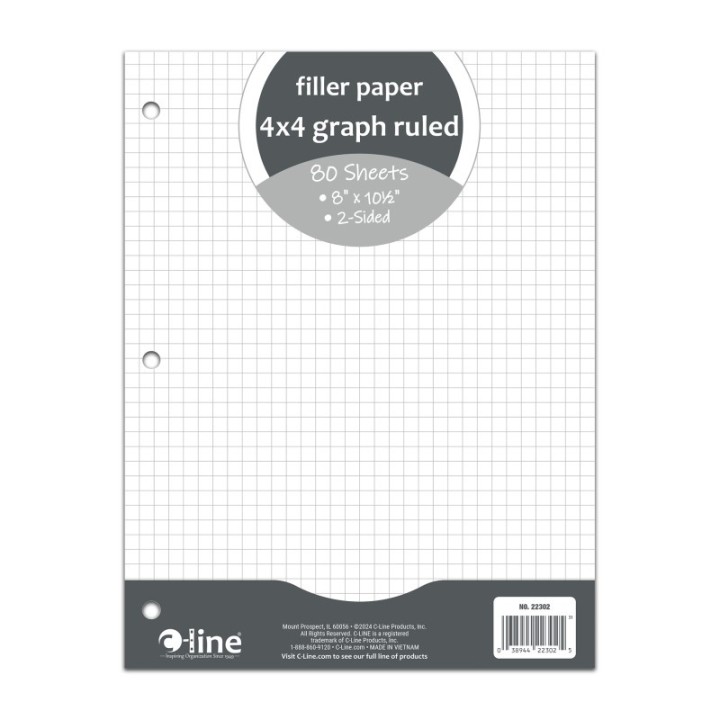 C-Line® Filler Paper, 4 x 4 Graph Ruled, White, 80 Sheets