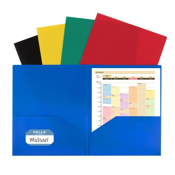 C-Line® Two-Pocket Heavyweight Poly Portfolio Folder, Assorted Primary Colors, Pack of 10