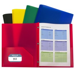 C-Line® Two-Pocket Heavyweight Poly Portfolio Folder with Prongs, Assorted Primary Colors, Pack of 10