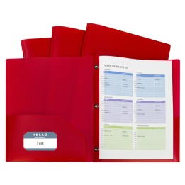 C-Line® Two-Pocket Heavyweight Poly Portfolio Folder with Prongs, Red, Pack of 10
