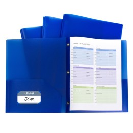 C-Line® Two-Pocket Heavyweight Poly Portfolio Folder with Prongs, Blue, Pack of 10