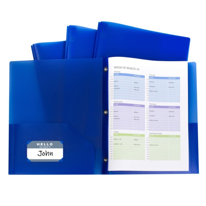 C-Line® Two-Pocket Heavyweight Poly Portfolio Folder with Prongs, Blue, Pack of 10