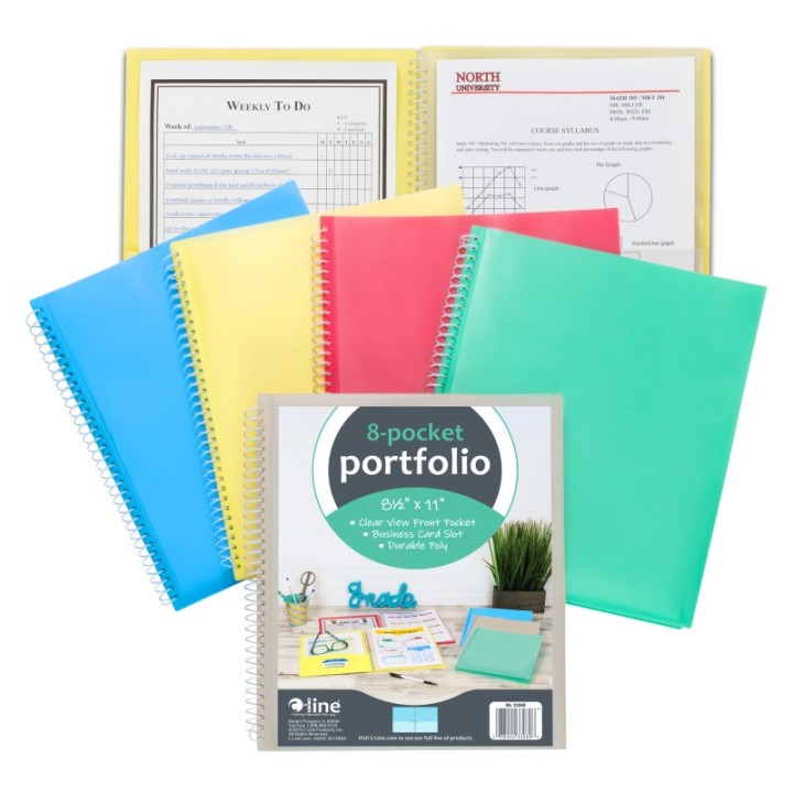C-Line® 8-Pocket Spiral-Bound Poly Portfolio, Pack of 6