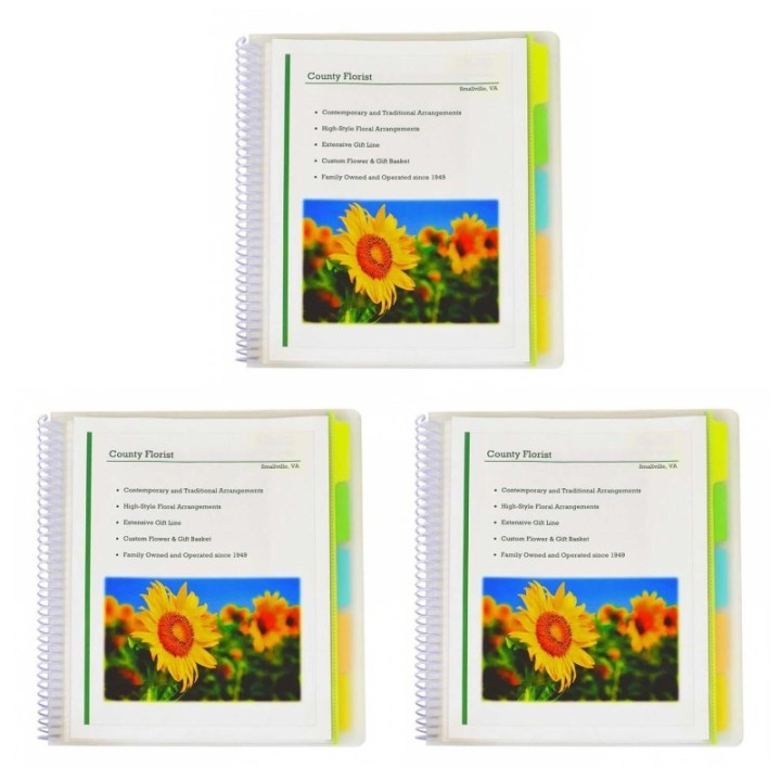 C-Line® 10-Pocket Poly Portfolio with Write-On Index Tabs, Spiral Bound, 5-Tab, Clear with Assorted Color Tabs, Pack of 3