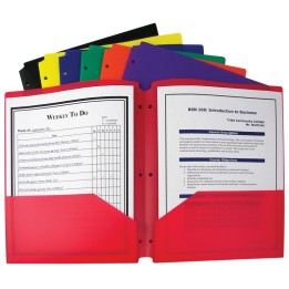 C-Line® Two-Pocket Heavyweight Poly Portfolio Folder with Three-Hole Punch, Primary Colors, Box of 36