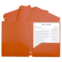 C-Line® Two-Pocket Heavyweight Poly Portfolio Folder with Three-Hole Punch, Orange, Each