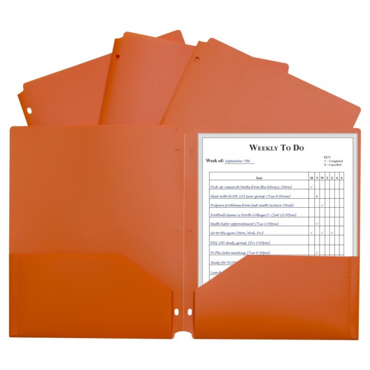 C-Line® Two-Pocket Heavyweight Poly Portfolio Folder with Three-Hole Punch, Orange, Each