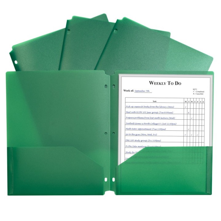 C-Line® Two-Pocket Heavyweight Poly Portfolio Folder with Three-Hole Punch, Green, Each