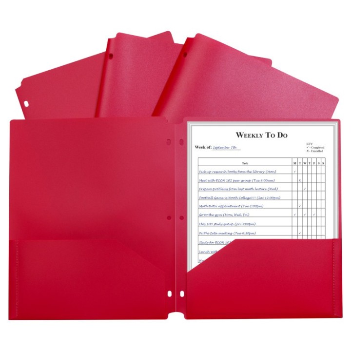 C-Line® Two-Pocket Heavyweight Poly Portfolio Folder with Three-Hole Punch, Red, Each