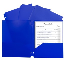 C-Line® Two-Pocket Heavyweight Poly Portfolio Folder with Three-Hole Punch, Blue, Each
