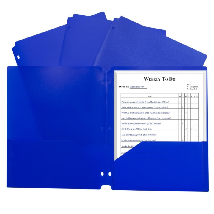 C-Line® Two-Pocket Heavyweight Poly Portfolio Folder with Three-Hole Punch, Blue, Each