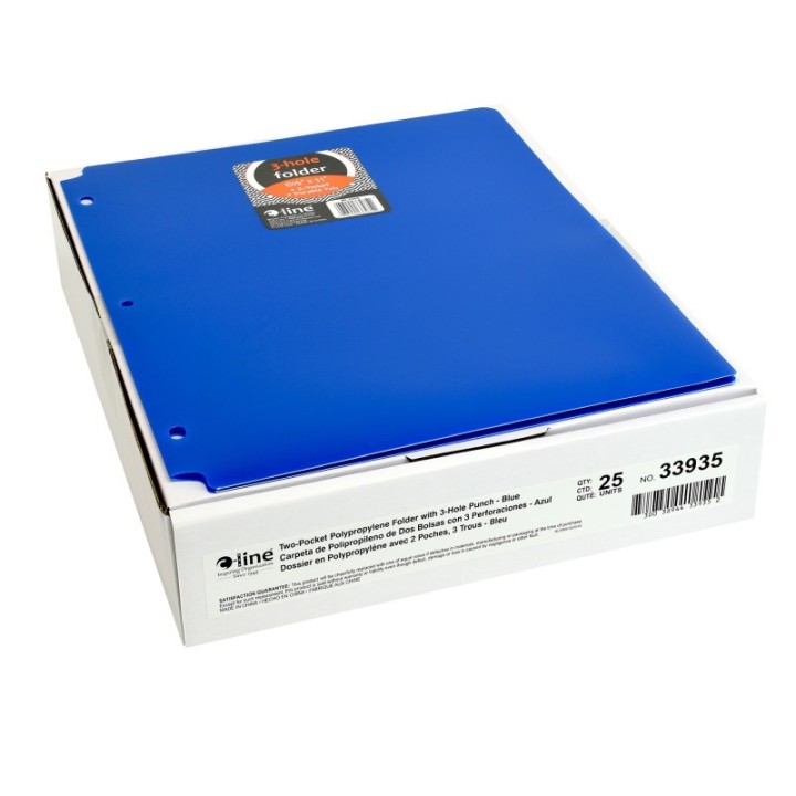 C-Line® Two-Pocket Heavyweight Poly Portfolio Folder with Three-Hole Punch, Blue, Pack of 25