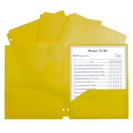 C-Line® Two-Pocket Heavyweight Poly Portfolio Folder with Three-Hole Punch, Yellow, Each