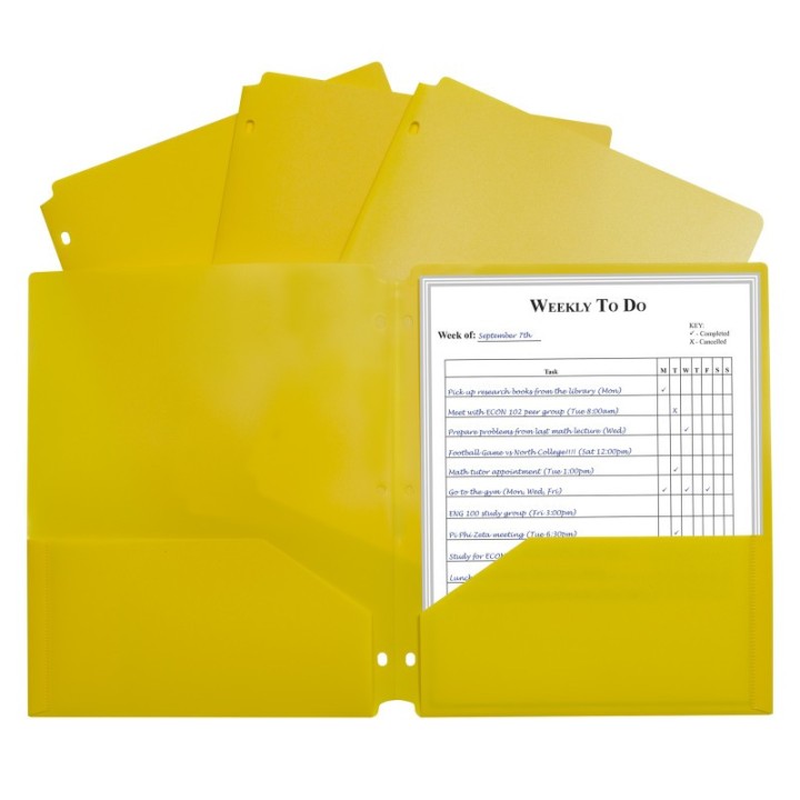 C-Line® Two-Pocket Heavyweight Poly Portfolio Folder with Three-Hole Punch, Yellow, Each