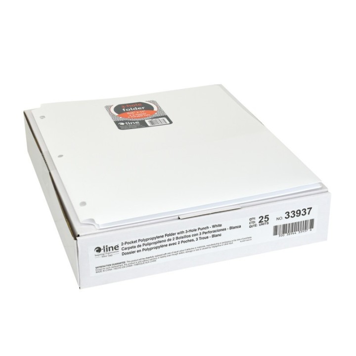 C-Line® Two-Pocket Heavyweight Poly Portfolio Folder with Three-Hole Punch, White, Pack of 25