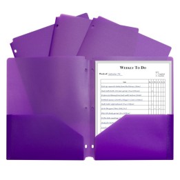 C-Line® Two-Pocket Heavyweight Poly Portfolio Folder with Three-Hole Punch, Purple, Each
