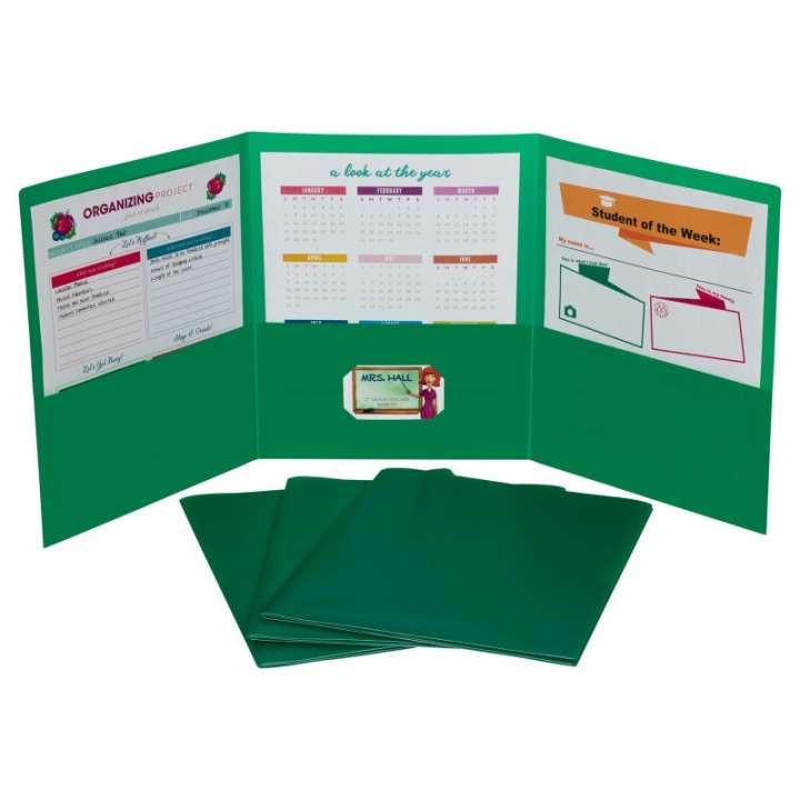 C-Line® Tri-Fold Portfolio, Heavyweight Poly, Green, 1 Each