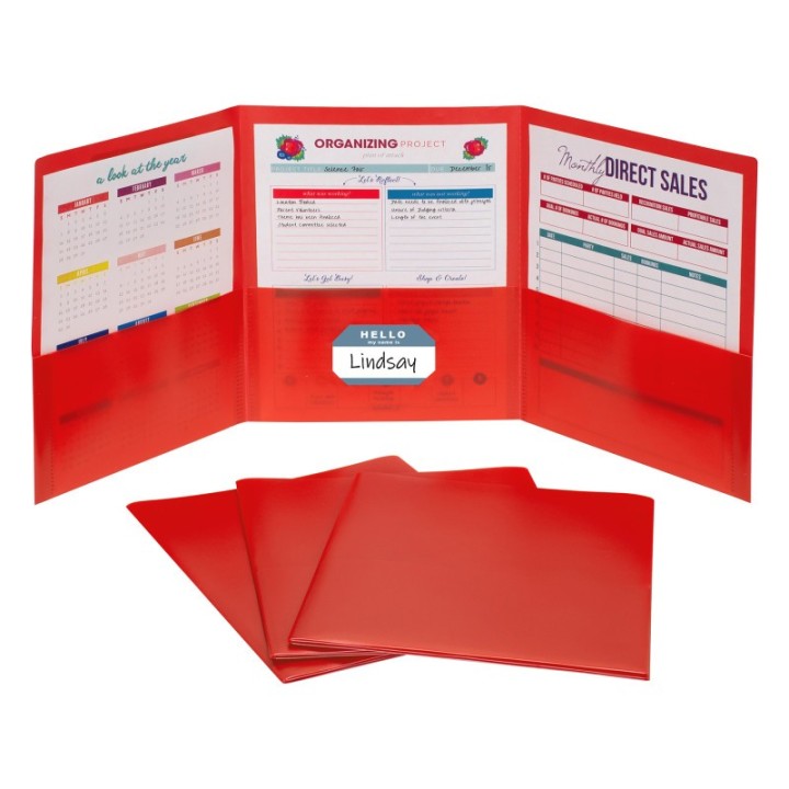 C-Line® 3-Pocket Poly Portfolio, Red, Box of 24