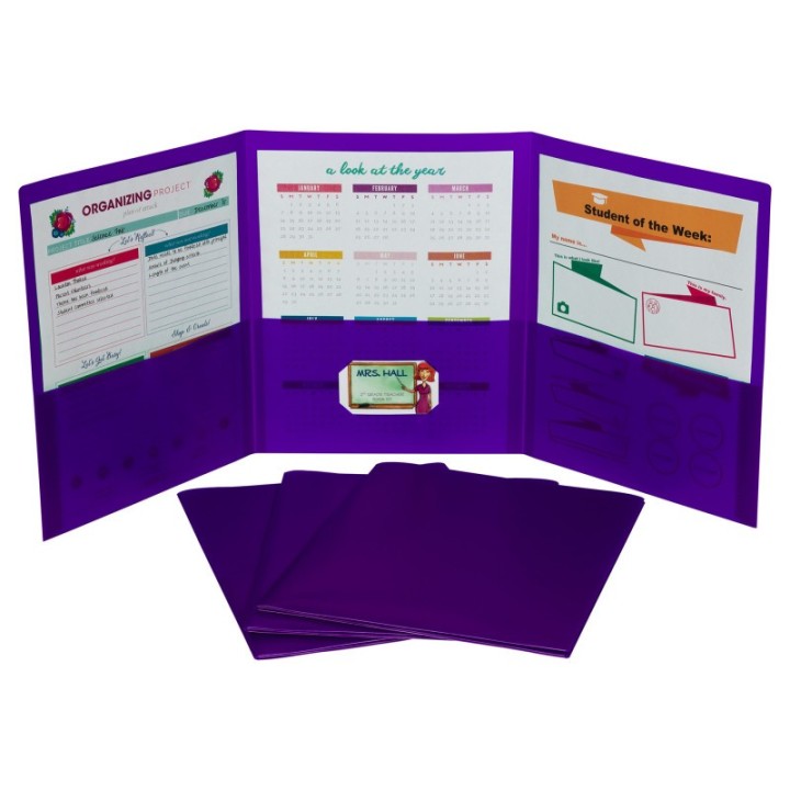 C-Line® Tri-Fold Portfolio, Heavyweight Poly, Purple, 1 Each