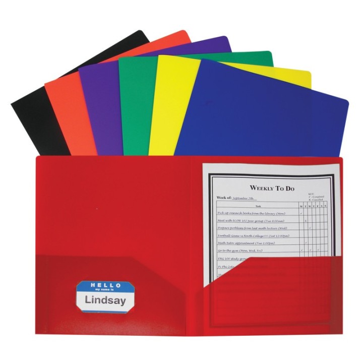 C-Line® Two-Pocket Heavyweight Poly Portfolio Folder, Assorted Primary Colors, Pack of 36