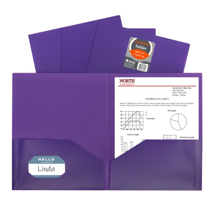 C-Line® Two-Pocket Heavyweight Poly Portfolio Folder, Purple,1 Each