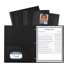 C-Line® Two-Pocket Heavyweight Poly Portfolio Folder with Prongs, Black, 1 Each