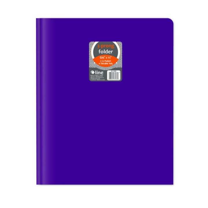 C-Line® Two-Pocket Heavyweight Poly Portfolio Folder with Prongs, Purple, 1 Each