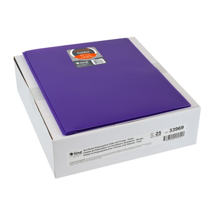 C-Line® Two-Pocket Heavyweight Poly Portfolio Folder with Prongs, Purple, Pack of 25