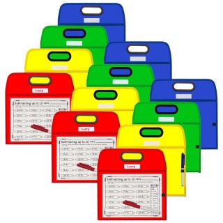 C-Line® Portable Dry Erase Pockets - Study Aid, Assorted Primary Colors, 10 x 13, Pack of 3