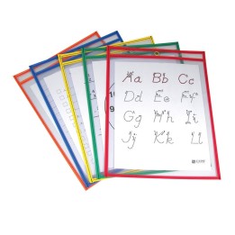 C-Line® Reusable Dry Erase Pockets, Primary Colors, 9" x 12", Pack of 5