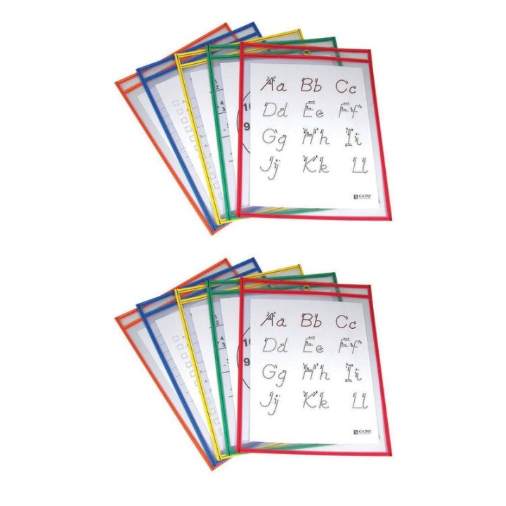C-Line® Reusable Dry Erase Pockets, Primary Colors, 9" x 12", 5 Per Pack, 2 Packs