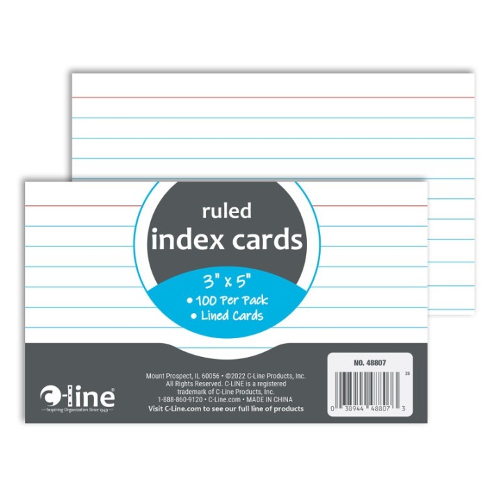 C-Line® Index Cards, 3" x 5", White, Pack of 100