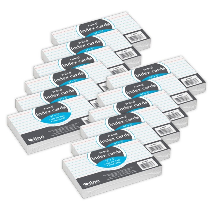 C-Line® Index Cards, 3" x 5", White, 100 Per Pack, 12 Packs