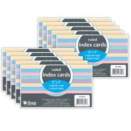C-Line® Index Cards, 3" x 5", Assorted Colors, Ruled, 100 Per Pack, 10 Packs