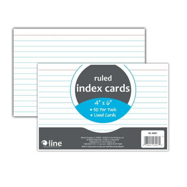 C-Line® Index Cards, 4" x 6", White, Ruled, Pack of 50