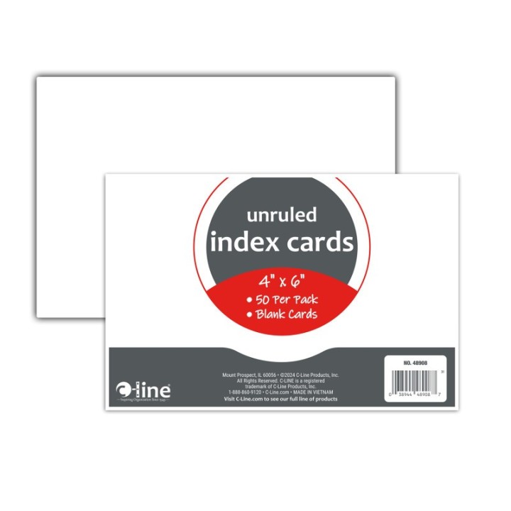 C-Line® Index Cards, 4" x 6", White, Unruled, Pack of 50
